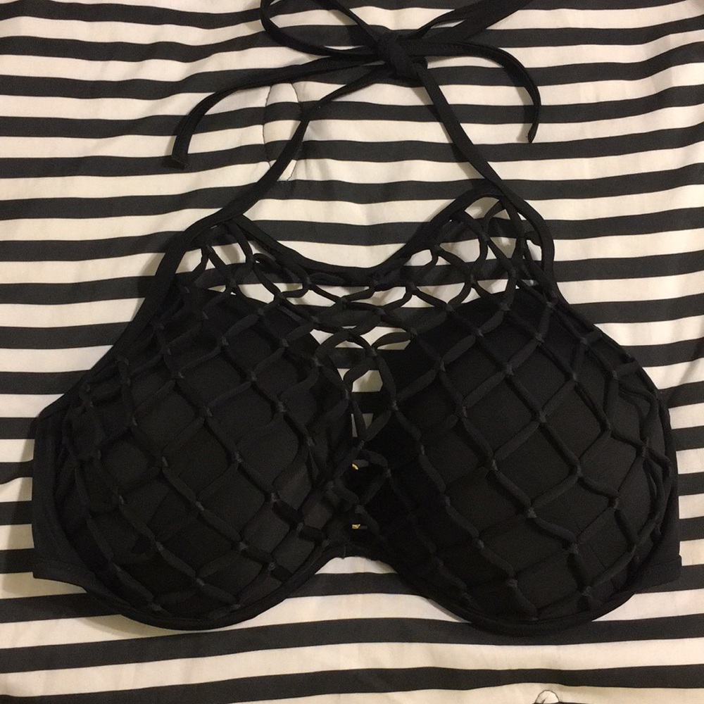 Black caged swim top